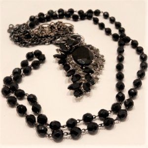 Black Glass Bead & Large Charm Wrap Necklace